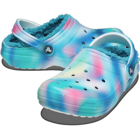 NEW Crocs Size 7 Classic Lined Solarized Clog, Pure Water/ Multi - Picture 1 of 6